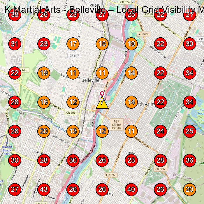 K Martial Arts - Belleville GeoGrid visibility map for Martial Arts School in Belleville